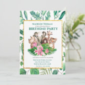 Invitation Cute Safari Jungle Animaux fête d'anniversaire Inv (Debout devant)