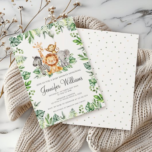 Invitation Cute Safari Jungle Animaux sauvages Baby Boy Douch