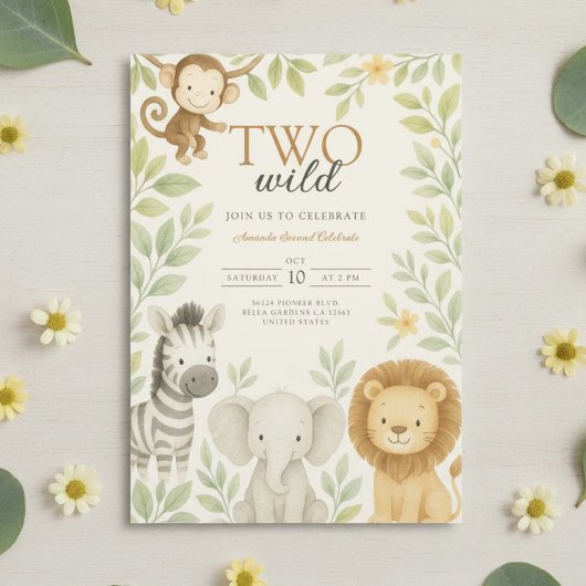 Invitation Cute Safari Jungle Bébé Animaux Anniversaire