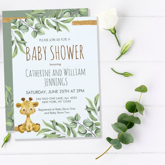 Invitation Cute Safari Jungle Lion Eucalyptus Baby shower