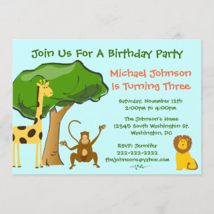 Invitation Cute Safari Jungle Zoo Animaux Anniversaires de en
