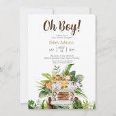 Invitation Cute Safari Jungle Zoo Animaux Baby shower Garçon (Devant)