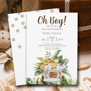 Invitation Cute Safari Jungle Zoo Animaux Baby shower Garçon