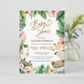Invitation Cute Safari Rose Floral Vert Bébé Fille Douche (Debout devant)