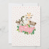 Invitation Cute Safari Rose Floral Vert Bébé Fille Douche (Dos)