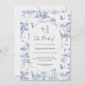 Invitation Cute Safari Toile de Jouy | Baby shower bleu (Devant)