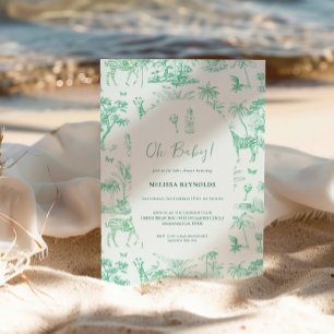 Invitation Cute Safari Toile de Jouy Baby shower vert