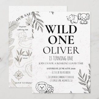 Invitation Cute Safari Wild One 1st Birthday Map Party