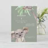 Invitation Cute Sage Koala Ours 1er Anniversaire Fête Invitat (Debout devant)