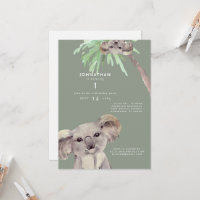 Cute Sage Koala Ours 1er Anniversaire Fête Invitat