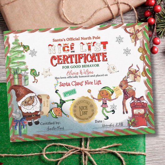 Invitation Cute Santa Elves Official Nice List Certificate