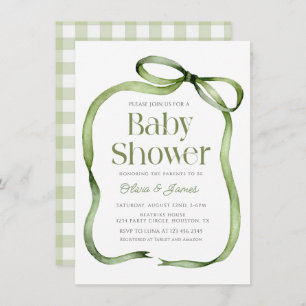Invitation Cute sauge vert Bow En vichy Baby shower Invitatio