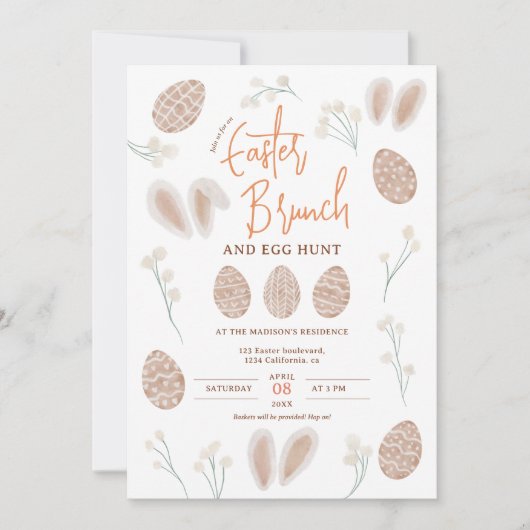 Invitation Cute Scandi Brunch de Pâques chasse aux oeufs chic (Devant)