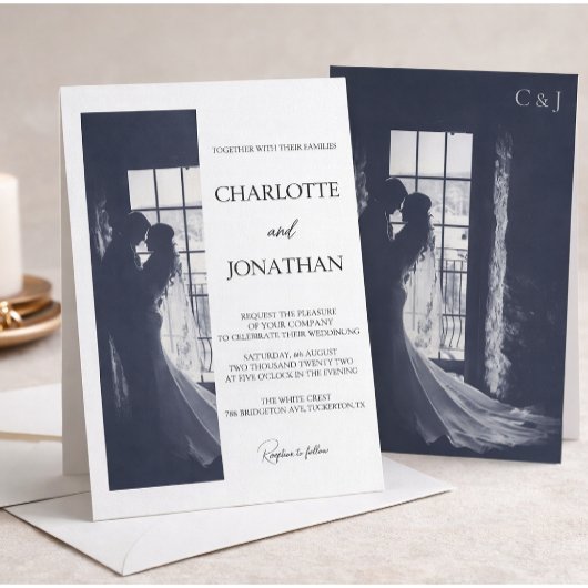 Invitation Cute Script Elegant Photo Overlay White Wedding