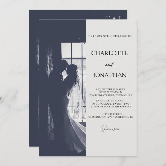 Invitation Cute Script Elegant Photo Overlay White Wedding (Devant / Derrière)
