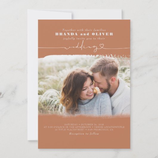 Invitation Cute Script Terracotta Photo Overlay Mariage (Devant)