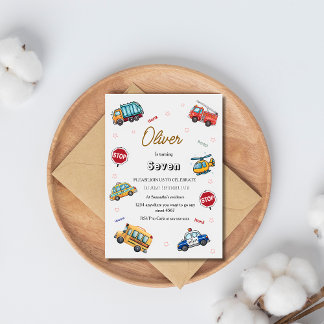 Invitation Cute Service Vehicle Birthday bash 