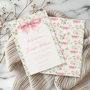 Invitation Cute shabby chic arc rose fleuri bébé douche