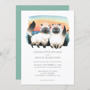 Invitation Cute Siamese Chat Gay Couple Mariage Personnalisé