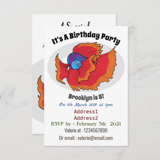 Invitation Cute Siamese combat poisson betta dessin (Devant / Derrière)