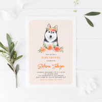 Cute Sibérie Husky Pêche Baby shower Floral