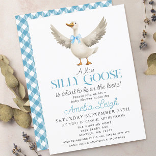 Invitation Cute Silly Goose Blue Ribbon Boy Baby shower