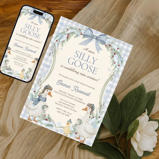 Invitation Cute Silly Goose Waddle Into Winter Baby Shower