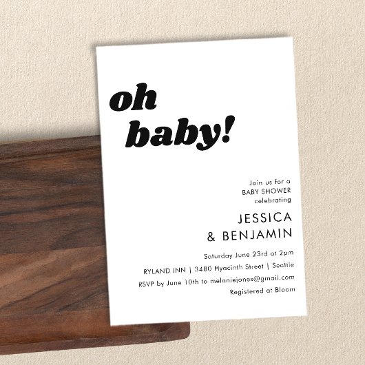 Invitation Cute Simple Blanc Arrière - plan Moderne Oh Baby s