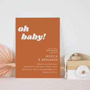 Invitation Cute Simple Brûlé Orange Moderne Oh Baby shower