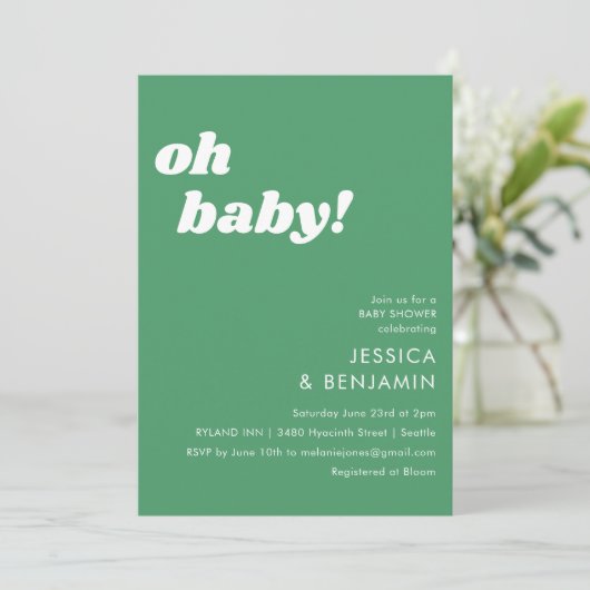 Invitation Cute Simple Kelly Green Modern Oh Baby shower (Debout devant)