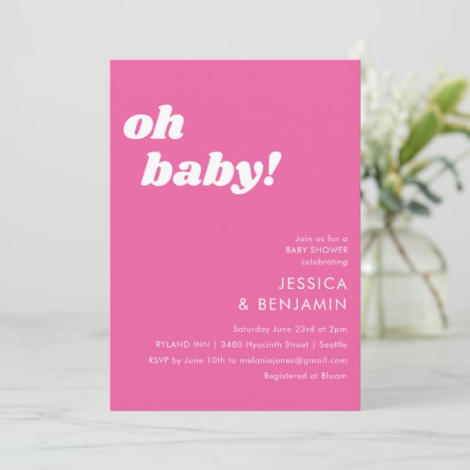 Invitation Cute Simple Rose Chaud Moderne Oh Baby shower (Debout devant)