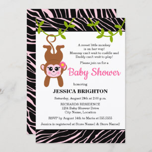 Invitation Cute singe Zebra Stripes Baby shower