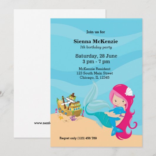 Invitation Cute sirène (Devant / Derrière)