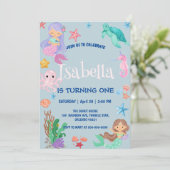 Invitation Cute Sirène Arc-en-ciel Aquarelle fête d'anniversa (Debout devant)