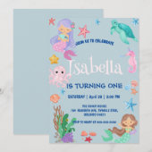 Invitation Cute Sirène Arc-en-ciel Aquarelle fête d'anniversa (Devant / Derrière)