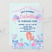 Invitation Cute Sirène Arc-en-ciel Aquarelle fête d'anniversa (Devant / Derrière)