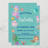 Invitation Cute Sirène Arc-en-ciel Aquarelle fête d'anniversa (Devant / Derrière)