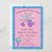 Invitation Cute sirène rose Parties scintillant bleue personn (Dos)