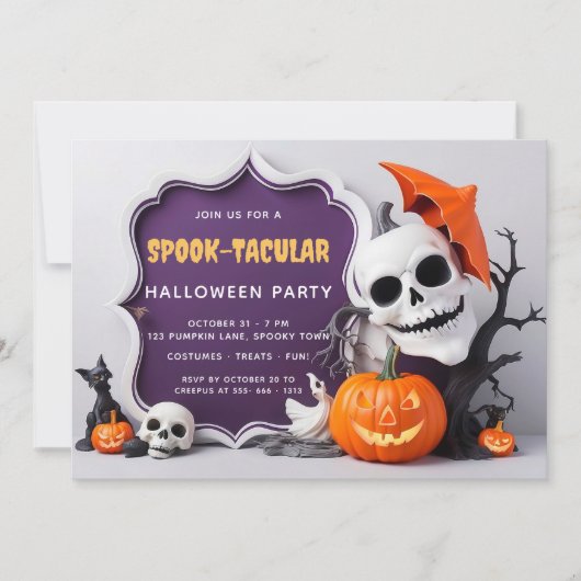 Invitation Cute Skeleton et fête d'Halloween Citrouille (Devant)