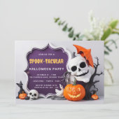 Invitation Cute Skeleton et fête d'Halloween Citrouille (Debout devant)