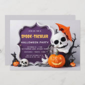Invitation Cute Skeleton et fête d'Halloween Citrouille (Devant / Derrière)