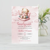 Invitation Cute sleeping bear we can bearly wait for baby (Debout devant)