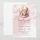 Invitation Cute sleeping bear we can bearly wait for baby (Devant / Derrière)