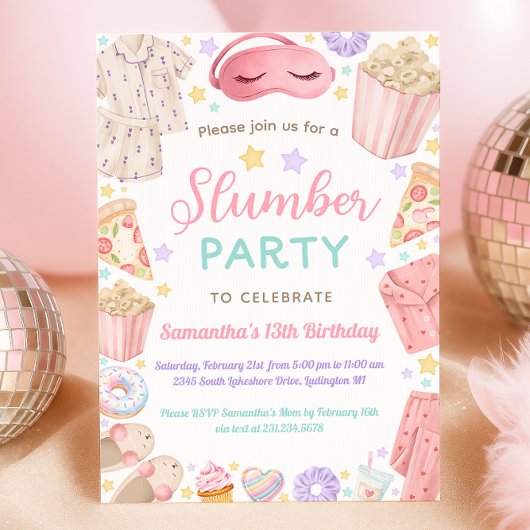 Invitation Cute Slumber Party Girl Birthday