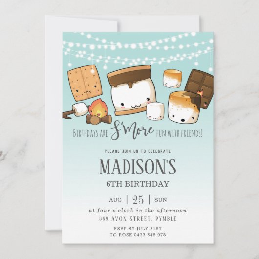 Invitation Cute S'more Smores Camping Bonfire Anniversaire (Devant)
