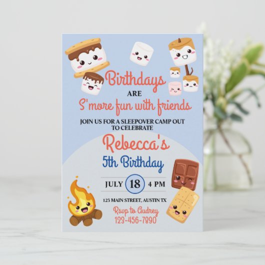 Invitation Cute S'mores Campout Anniversaire (Debout devant)