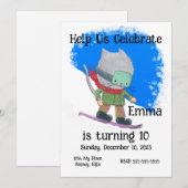Invitation Cute Snowboard Chat Anniversaire, Personnaliser (Devant / Derrière)