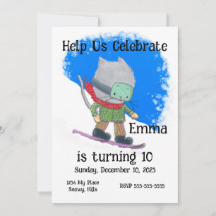 Invitation Cute Snowboard Chat Anniversaire, Personnaliser