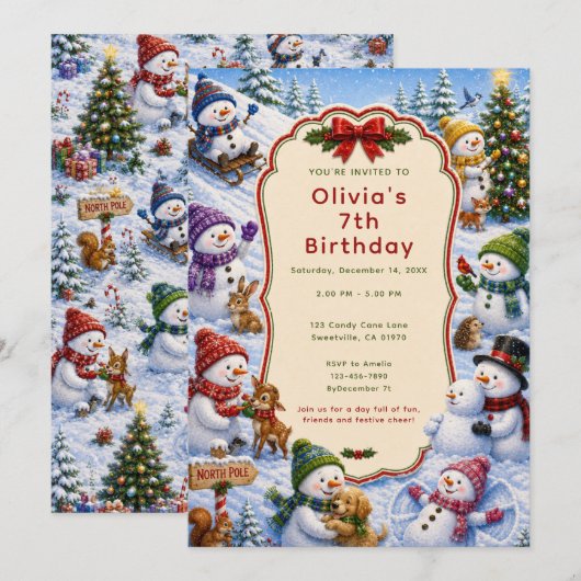 Invitation Cute Snowman Christmas Party (Devant / Derrière)