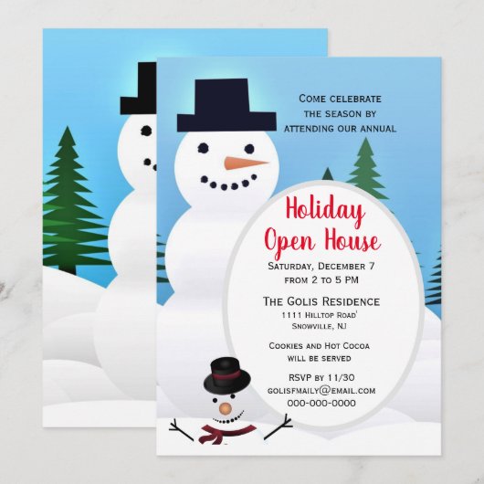 Invitation Cute Snowman Noël Holiday Open House (Devant / Derrière)